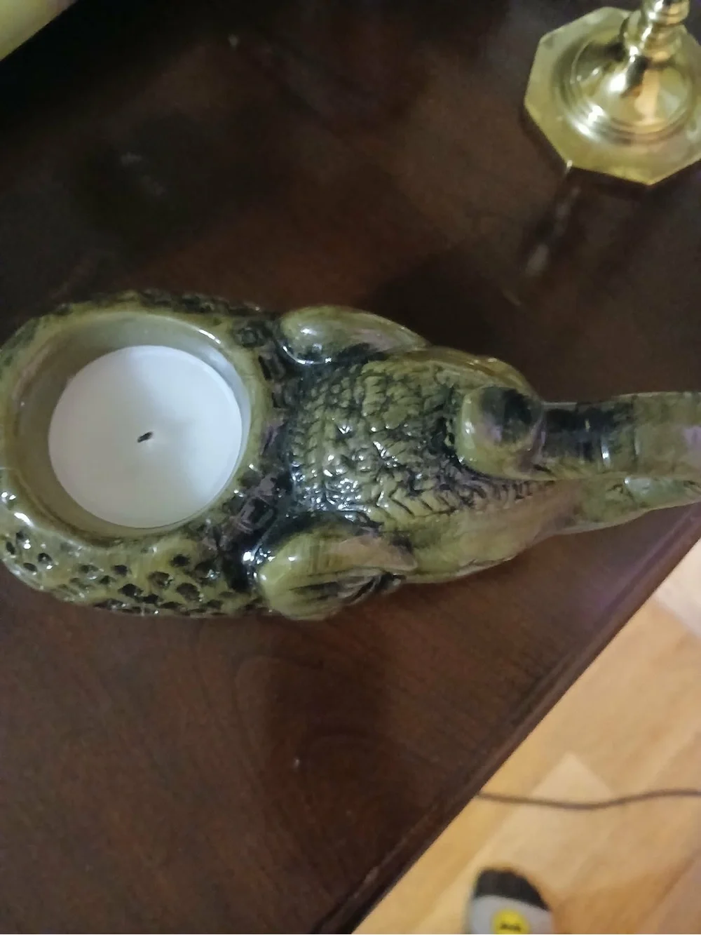 Ceramic Elephant Candle Holder - Olive Green Home Accent